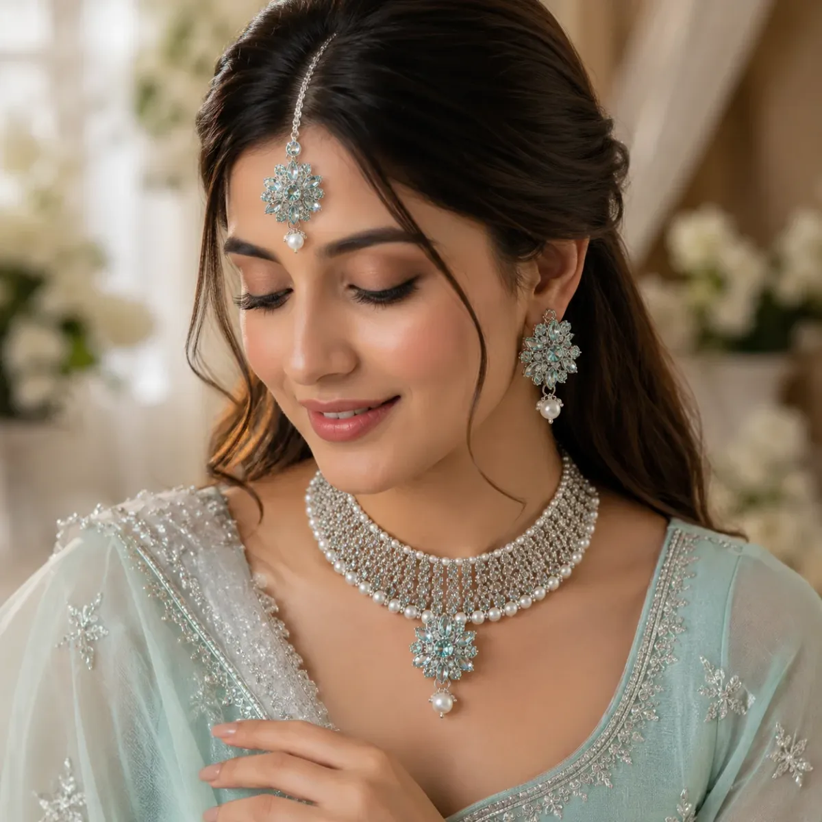 Crystal Pearl Choker Necklace Set for Women | Party, Wedding & Festive Wear - image 2