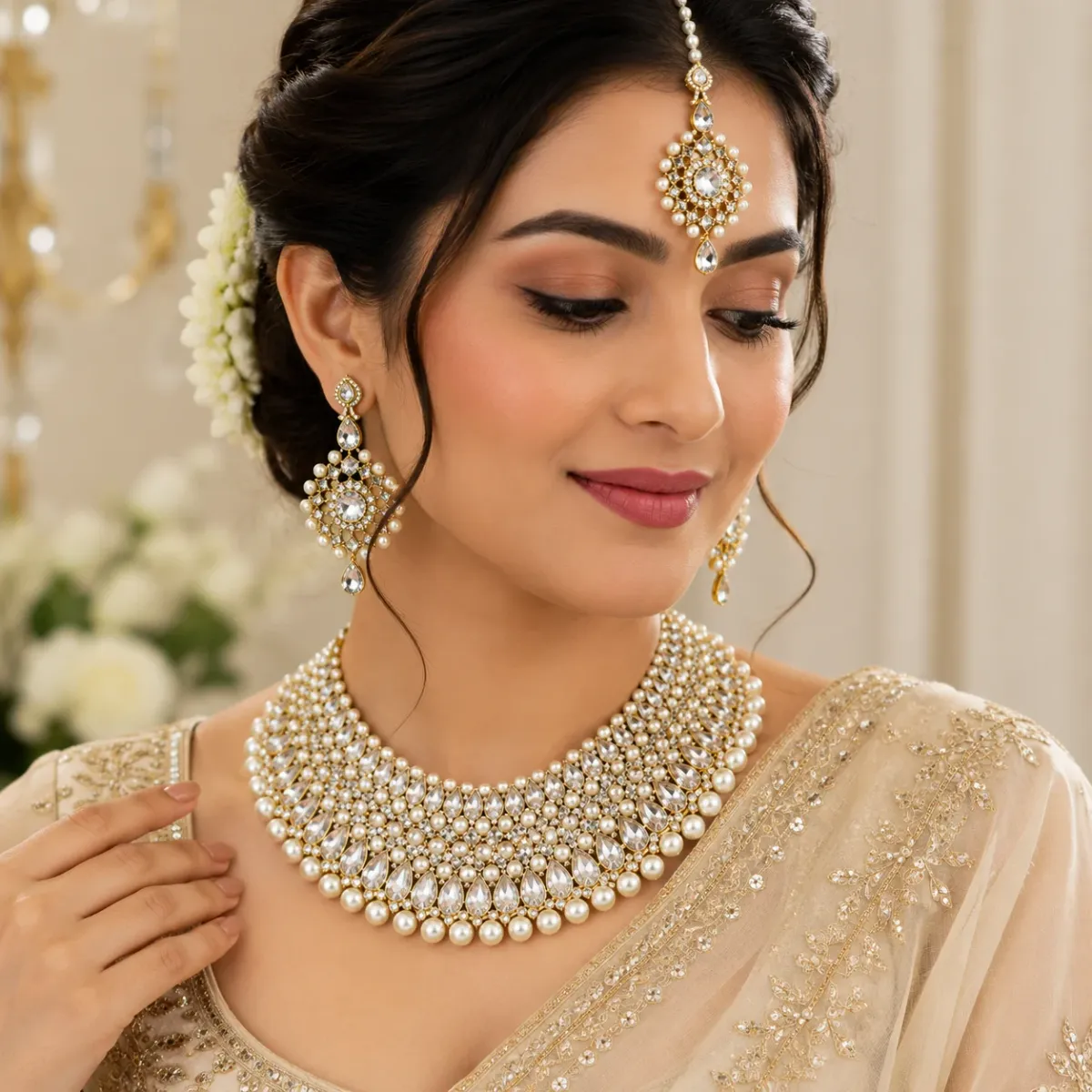 Wedding Special Polki Pearl Jewellery Set for Women - image 2