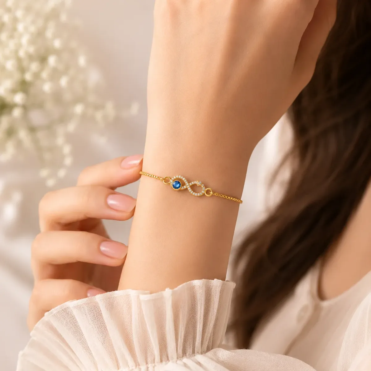 Infinity Crystal Bracelet for Women | Adjustable Gold-Plated Bracelet with Blue Crystal & Zircon Stones - image 5