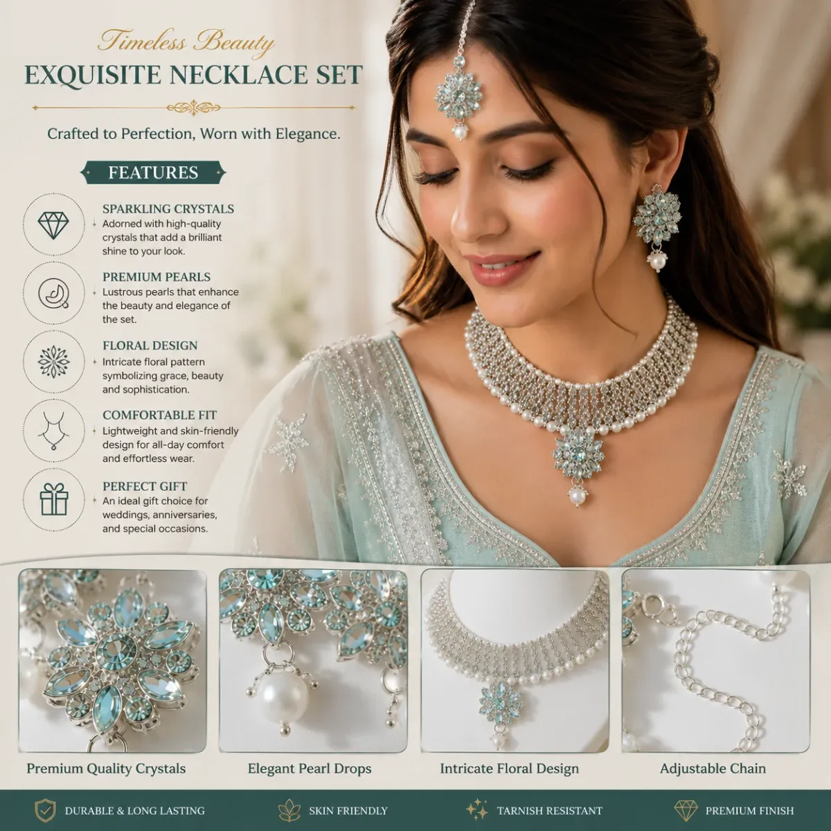 Crystal Pearl Choker Necklace Set for Women | Party, Wedding & Festive Wear - image 3