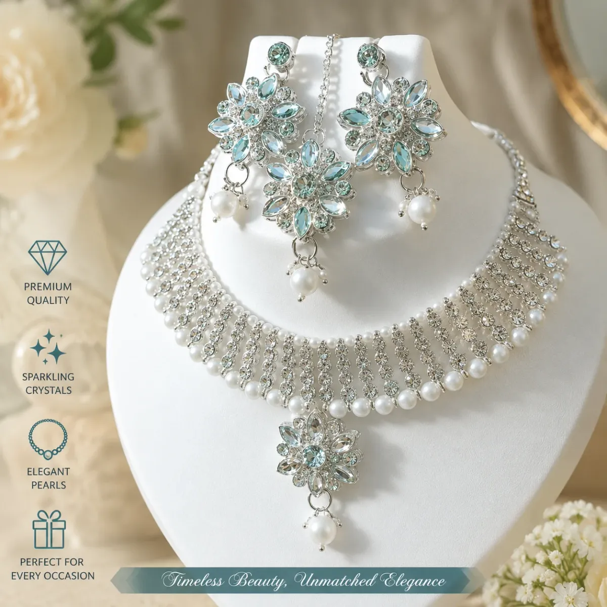 Crystal Pearl Choker Necklace Set for Women | Party, Wedding & Festive Wear