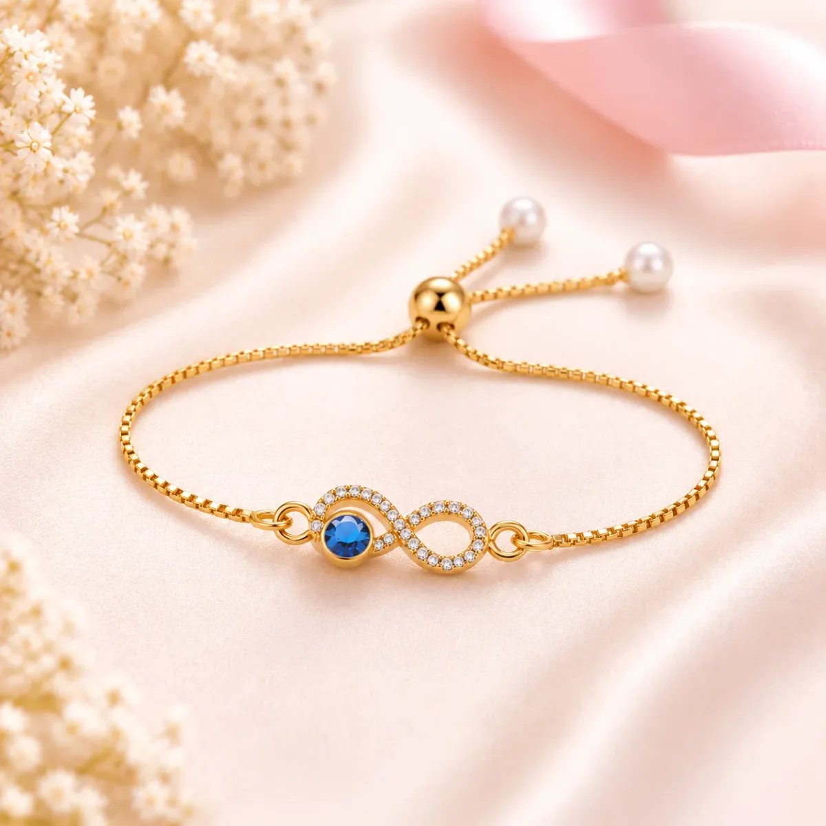 Infinity Crystal Bracelet for Women | Adjustable Gold-Plated Bracelet with Blue Crystal & Zircon Stones - image 3
